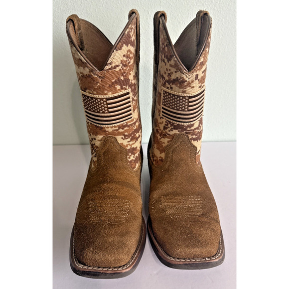 Ariat Western Boot Kids 1 Brown Desert Camo Patriot USA Flag Cowboy - Picture 2 of 8